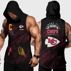 Kansas City Chiefs NFL Men Workout Hoodie Tank Tops Custom Name WHT1078