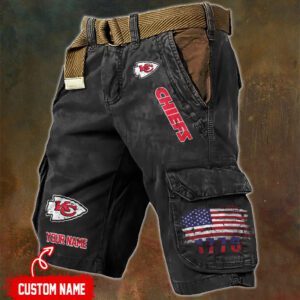 Kansas City Chiefs NFL Personalized Pocket Print Cargo Shorts V2 With Flag MCS1309