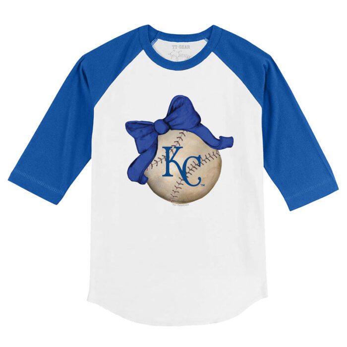 Kansas City Royals Baseball Bow 3/4 Royal Blue Sleeve Raglan Shirt