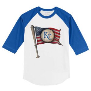 Kansas City Royals Baseball Flag 3/4 Royal Blue Sleeve Raglan Shirt