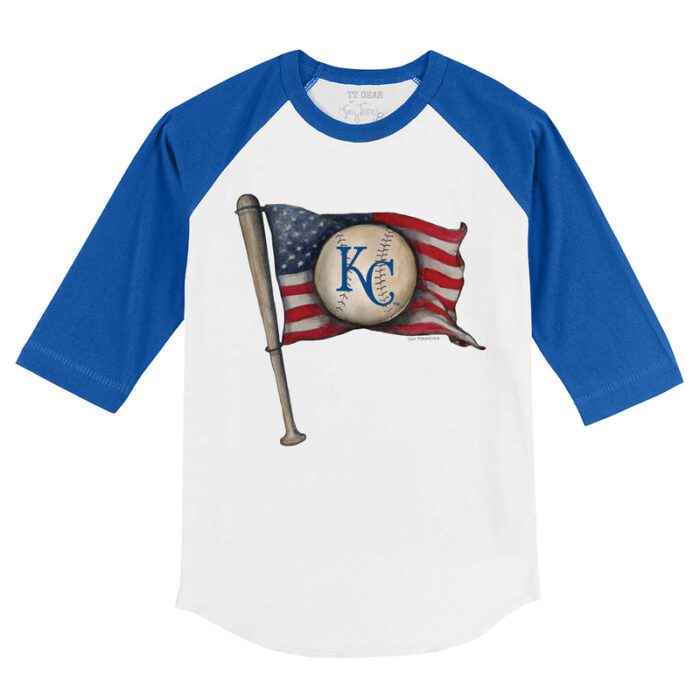 Kansas City Royals Baseball Flag 3/4 Royal Blue Sleeve Raglan Shirt