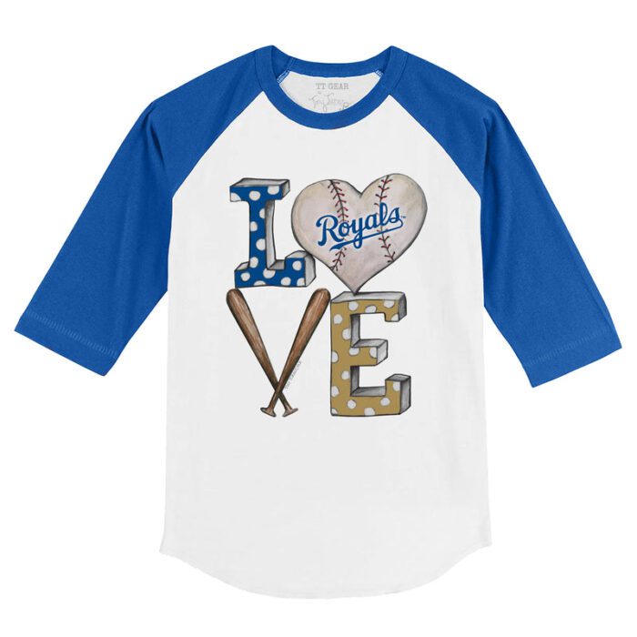 Kansas City Royals Baseball LOVE 3/4 Royal Blue Sleeve Raglan Shirt