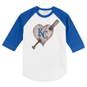 Kansas City Royals Heart Bat 3/4 Royal Blue Sleeve Raglan Shirt