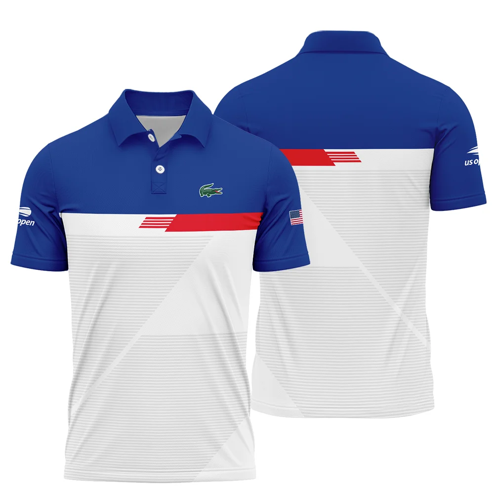 Lacoste US Open Tennis Blue Red White Line Pattern Polo Shirt Style Classic PLK1045