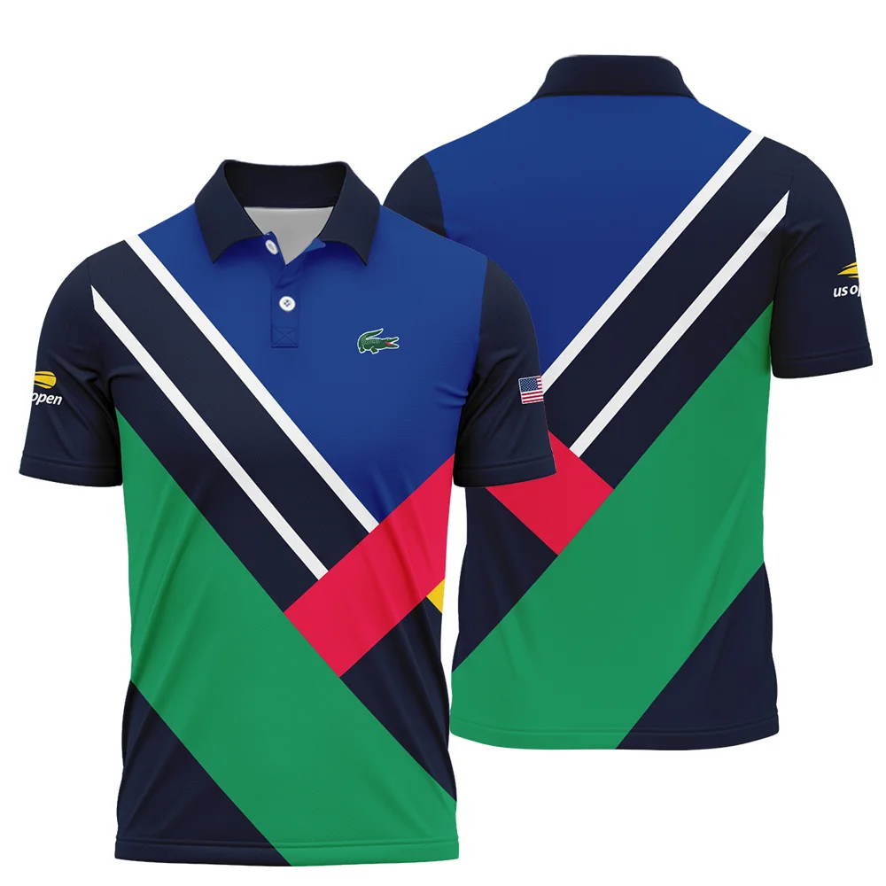 Lacoste US Open Tennis Dark Blue Green Red Background Polo Shirt Style Classic PLK1048