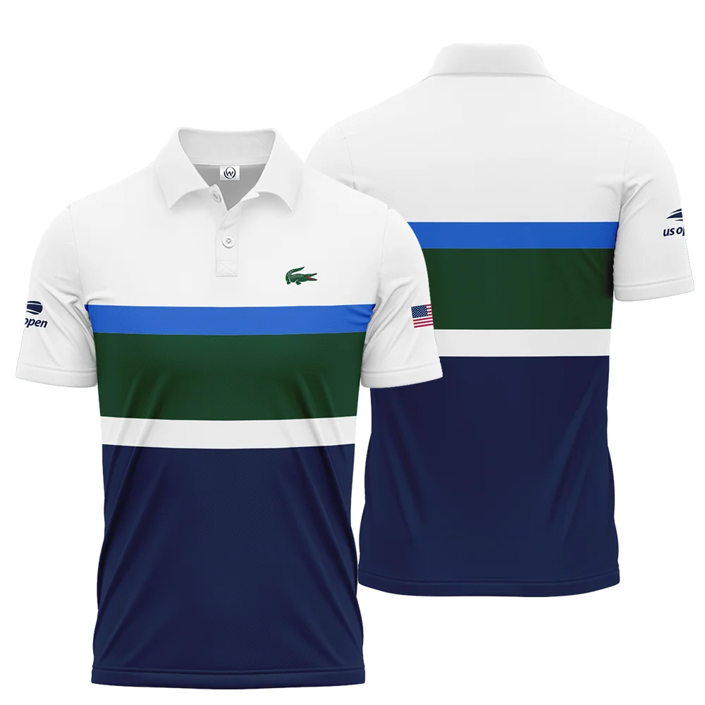 Lacoste US Open Tennis Green Blue White Pattern Polo Shirt Style Classic PLK1198