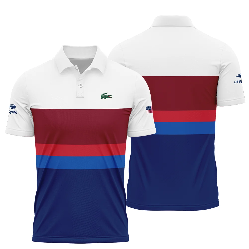 Lacoste US Open Tennis White Blue Red Pattern Polo Shirt Style Classic PLK1051