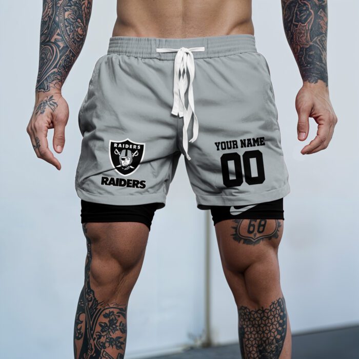 Las Vegas Raiders NFL Double Layer Shorts Custom Your Name And Number WDS1049