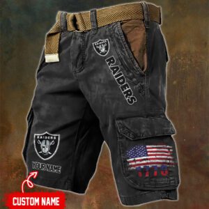 Las Vegas Raiders NFL Personalized Pocket Print Cargo Shorts V2 With Flag MCS1306