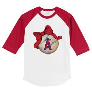 Los Angeles Angels Baseball Bow 3/4 Red Sleeve Raglan Shirt