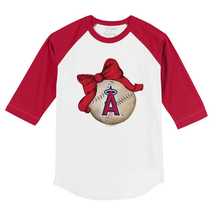 Los Angeles Angels Baseball Bow 3/4 Red Sleeve Raglan Shirt