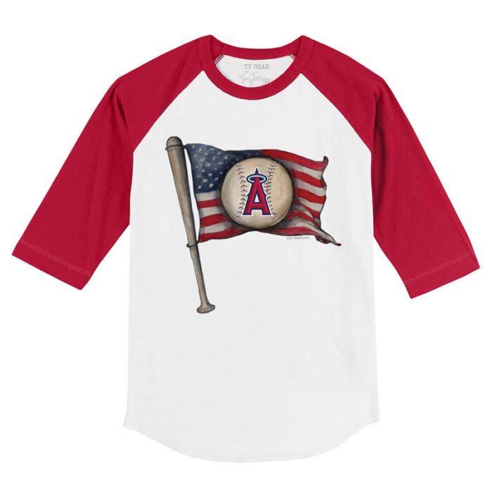 Los Angeles Angels Baseball Flag 3/4 Red Sleeve Raglan Shirt