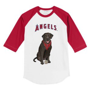 Los Angeles Angels Black Labrador Retriever 3/4 Red Sleeve Raglan Shirt