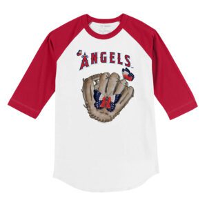 Los Angeles Angels Butterfly Glove 3/4 Red Sleeve Raglan Shirt