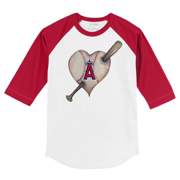Los Angeles Angels Heart Bat 3/4 Red Sleeve Raglan Shirt