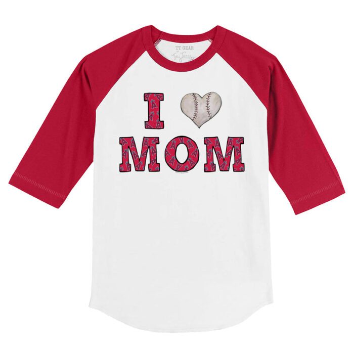 Los Angeles Angels I Love Mom 3/4 Red Sleeve Raglan Shirt