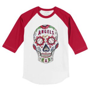 Los Angeles Angels Sugar Skull 3/4 Red Sleeve Raglan Shirt