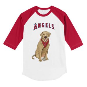 Los Angeles Angels Yellow Labrador Retriever 3/4 Red Sleeve Raglan Shirt