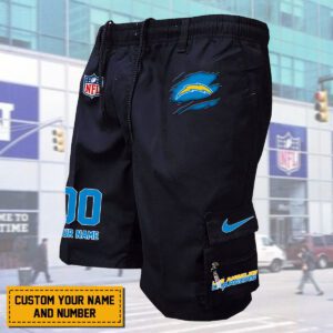 Los Angeles Chargers NFL Custom Name & Number Multi-pocket Mens Cargo Shorts Outdoor Shorts WMS2143