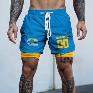 Los Angeles Chargers NFL Double Layer Shorts Custom Your Name And Number WDS1050