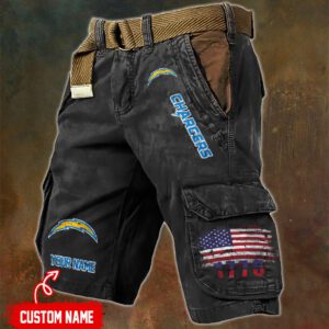 Los Angeles Chargers NFL Personalized Pocket Print Cargo Shorts V2 With Flag MCS1311