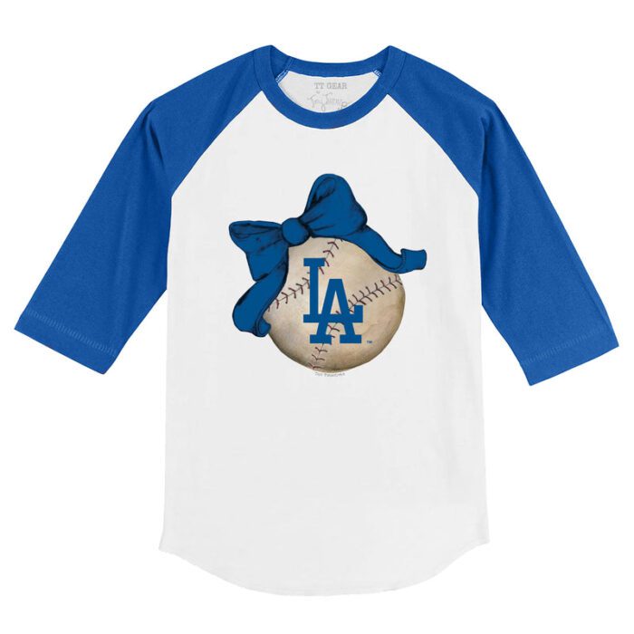 Los Angeles Dodgers Baseball Bow 3/4 Royal Blue Sleeve Raglan Shirt