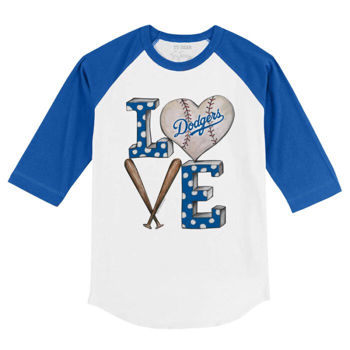 Los Angeles Dodgers Baseball LOVE 3/4 Royal Blue Sleeve Raglan Shirt