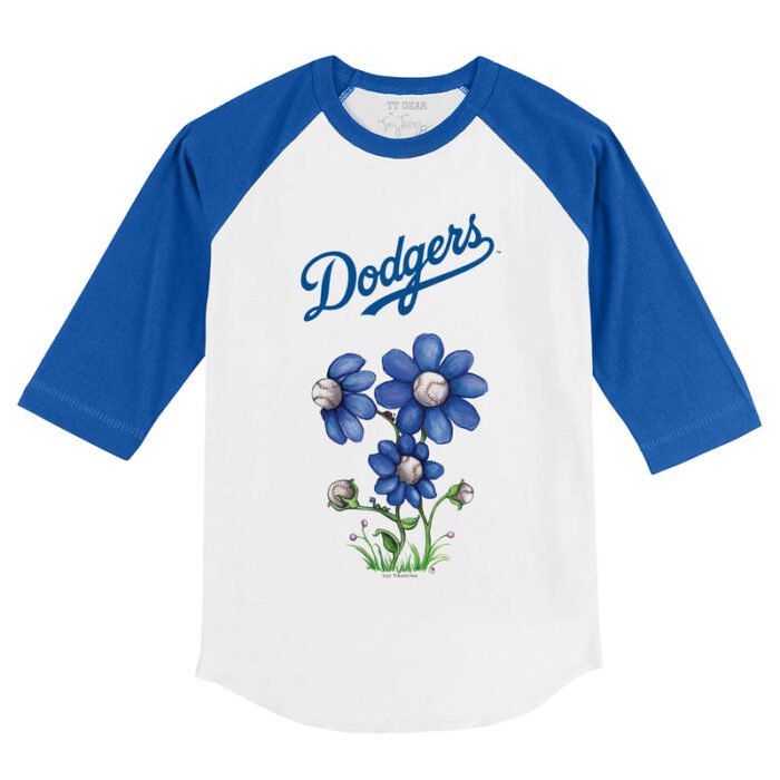 Los Angeles Dodgers Blooming Baseballs 3/4 Royal Blue Sleeve Raglan Shirt