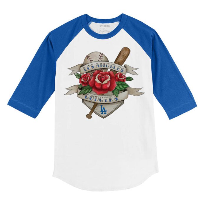 Los Angeles Dodgers Tattoo Rose 3/4 Royal Blue Sleeve Raglan Shirt