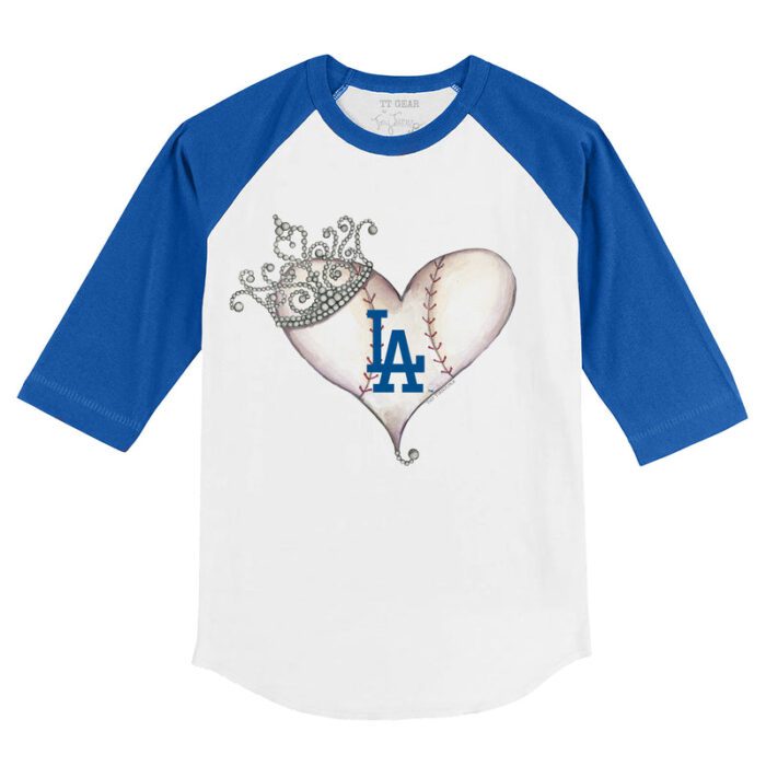 Los Angeles Dodgers Tiara Heart 3/4 Royal Blue Sleeve Raglan Shirt