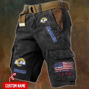 Los Angeles Rams NFL Personalized Pocket Print Cargo Shorts V2 With Flag MCS1312