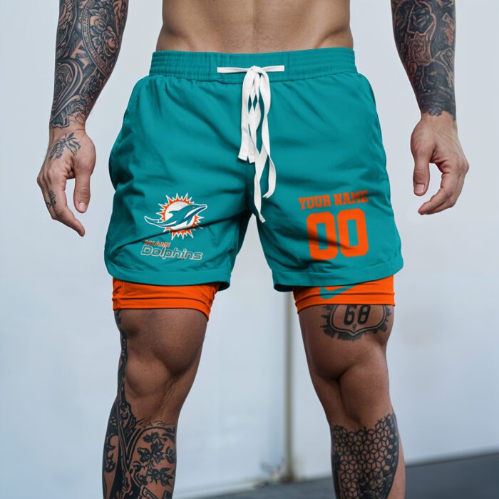 Miami Dolphins NFL Double Layer Shorts Custom Your Name And Number WDS1051