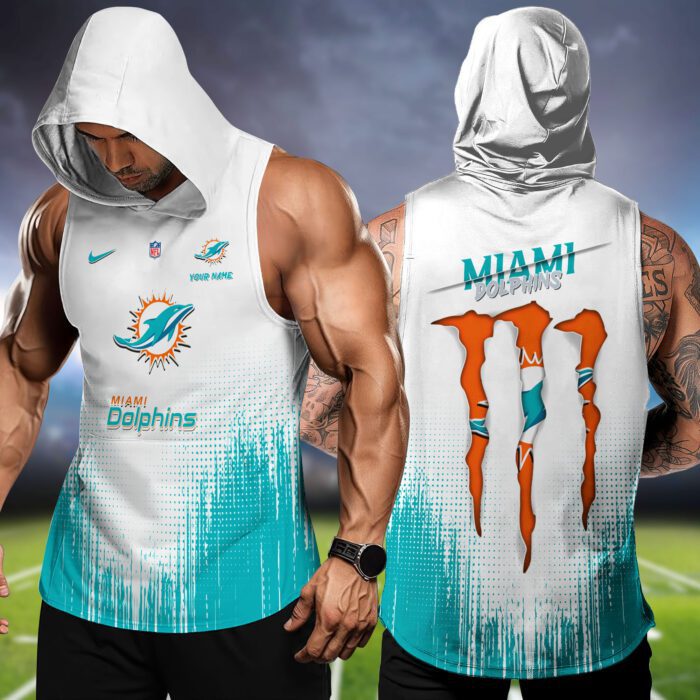 Miami Dolphins NFL Hoodie Tank Top Workout Outfit WHT1176