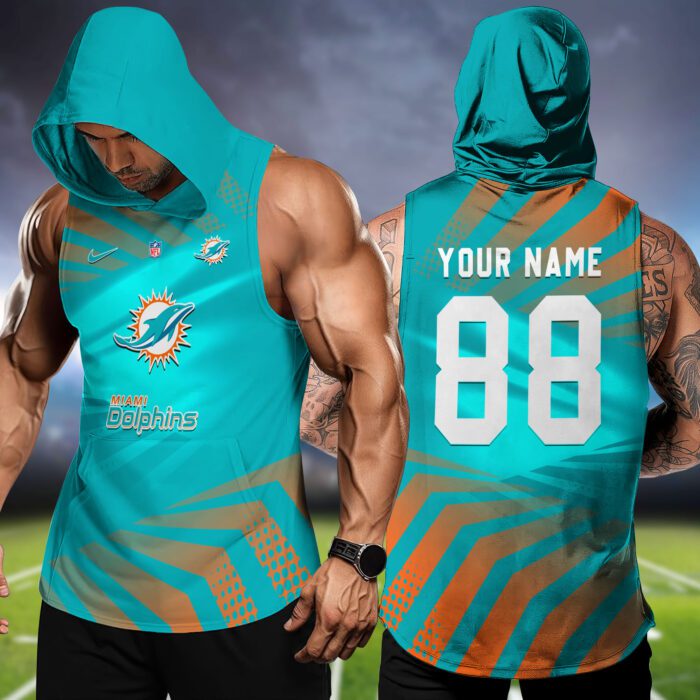 Miami Dolphins NFL Hoodie Tank Top Workout Outfit WHT1210
