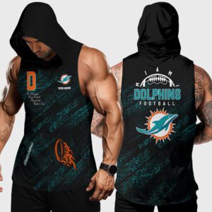 Miami Dolphins NFL Men Workout Hoodie Tank Tops Custom Name WHT1083