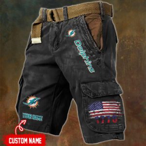 Miami Dolphins NFL Personalized Pocket Print Cargo Shorts V2 With Flag MCS1313