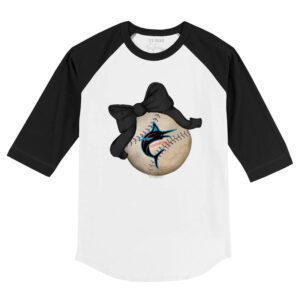 Miami Marlins Baseball Bow 3/4 Black Sleeve Raglan Shirt