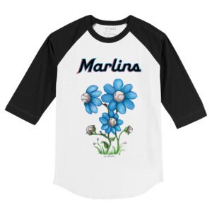 Miami Marlins Blooming Baseballs 3/4 Black Sleeve Raglan Shirt