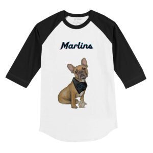 Miami Marlins French Bulldog 3/4 Black Sleeve Raglan Shirt