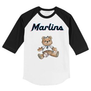 Miami Marlins Girl Teddy 3/4 Black Sleeve Raglan Shirt