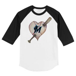 Miami Marlins Heart Bat 3/4 Black Sleeve Raglan Shirt