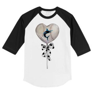 Miami Marlins Heart Lolly 3/4 Black Sleeve Raglan Shirt