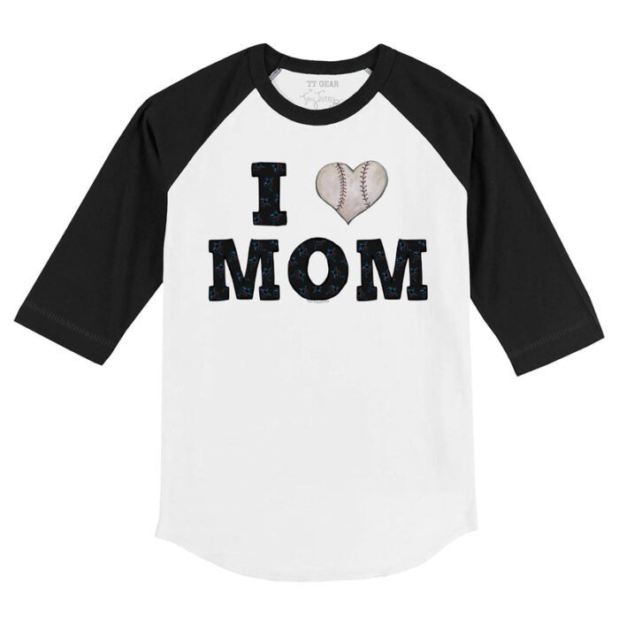 Miami Marlins I Love Mom 3/4 Black Sleeve Raglan Shirt