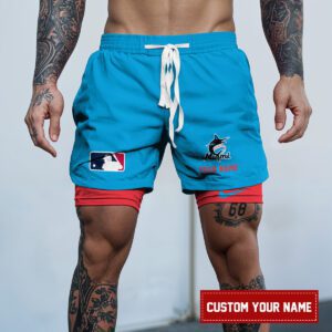 Miami Marlins MLB Personalized Double Layer Shorts WDS1145