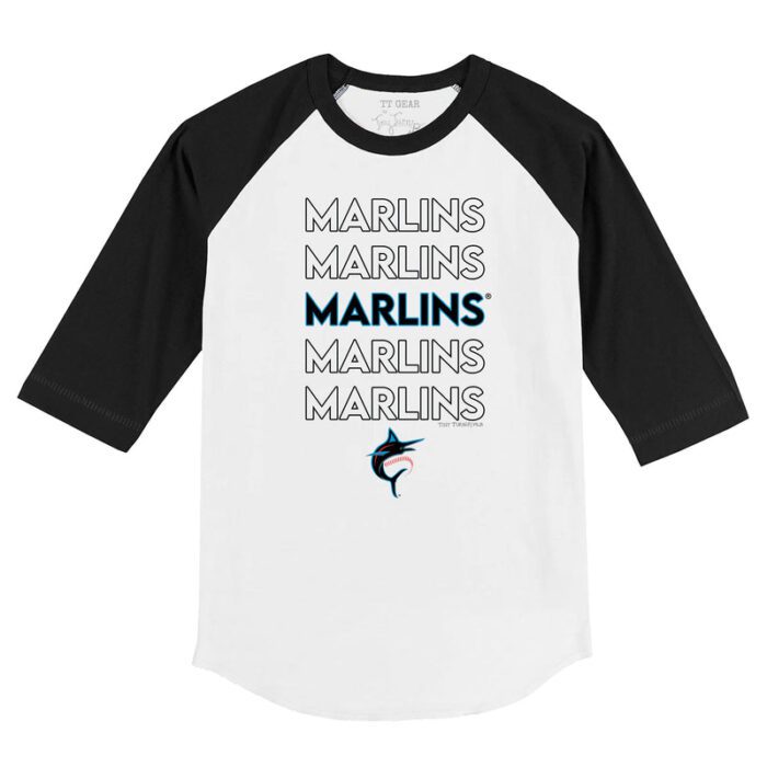 Miami Marlins Stacked 3/4 Black Sleeve Raglan Shirt