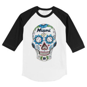 Miami Marlins Sugar Skull 3/4 Black Sleeve Raglan Shirt