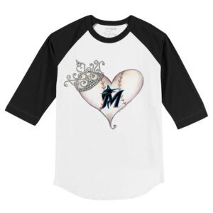Miami Marlins Tiara Heart 3/4 Black Sleeve Raglan Shirt