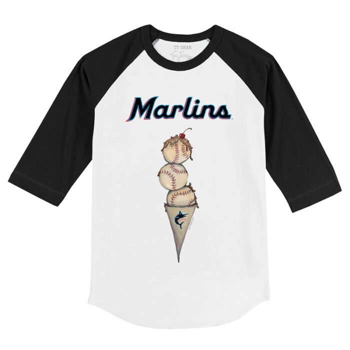 Miami Marlins Triple Scoop 3/4 Black Sleeve Raglan Shirt