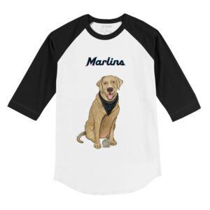 Miami Marlins Yellow Labrador Retriever 3/4 Black Sleeve Raglan Shirt