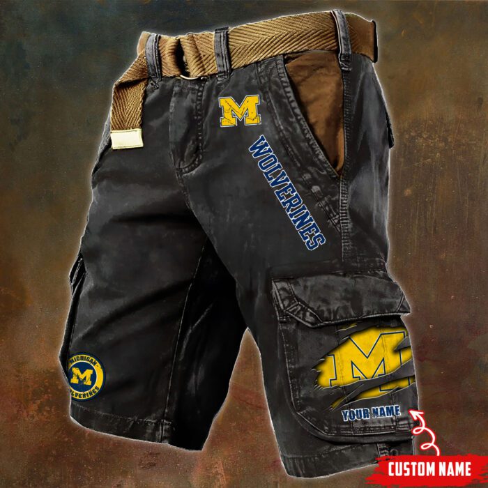 Michigan Wolverines NCAA Pocket Print Cargo Shorts V2 Custom Name MCS1018